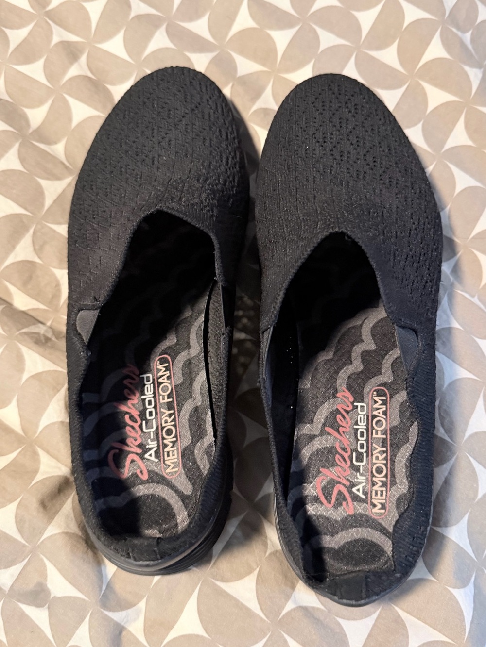 Skechers Black Knit Slip-On Flats with Memory Foam